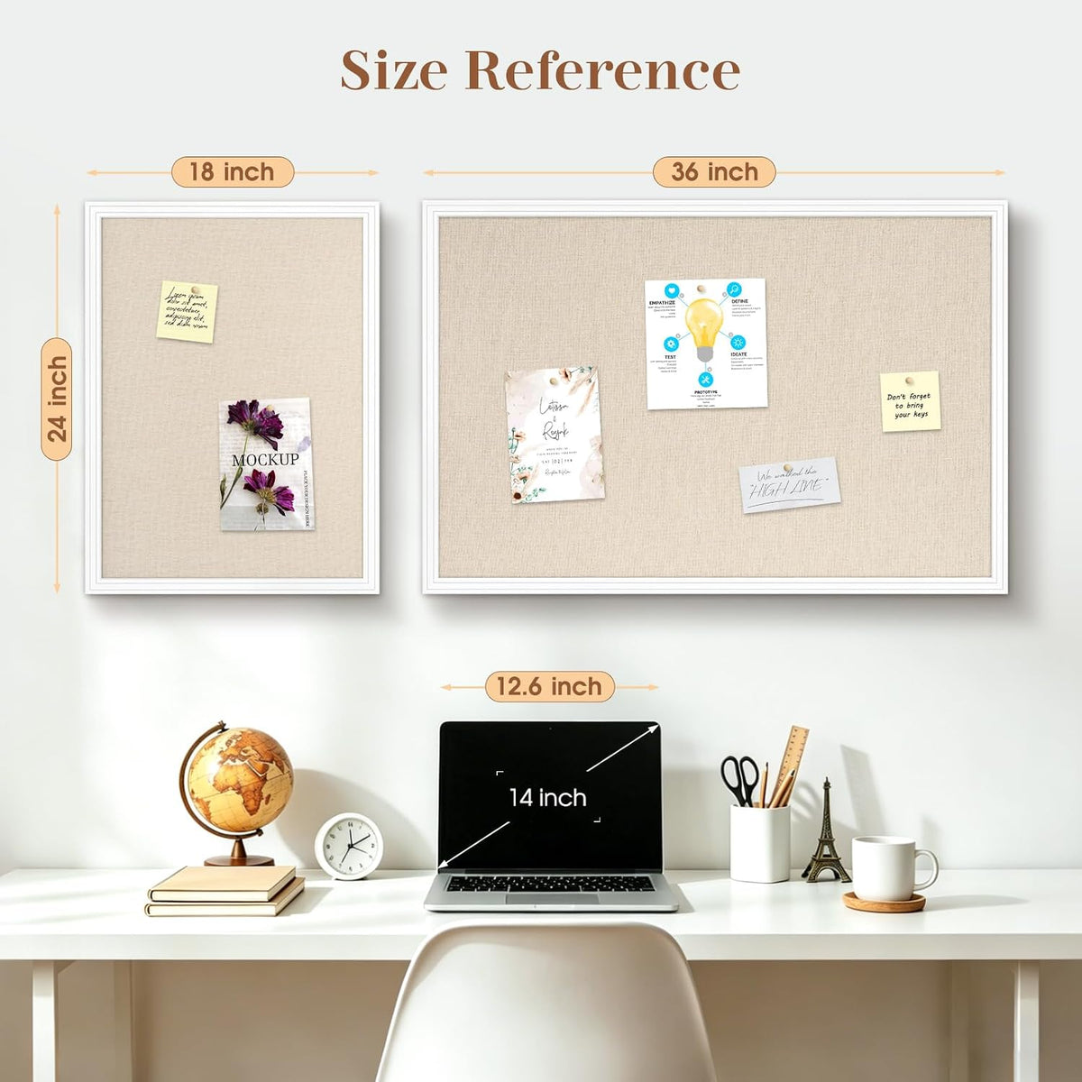 DOLLAR BOSS 36"x24" Linen Cork Board Decorative Bulletin Board, White