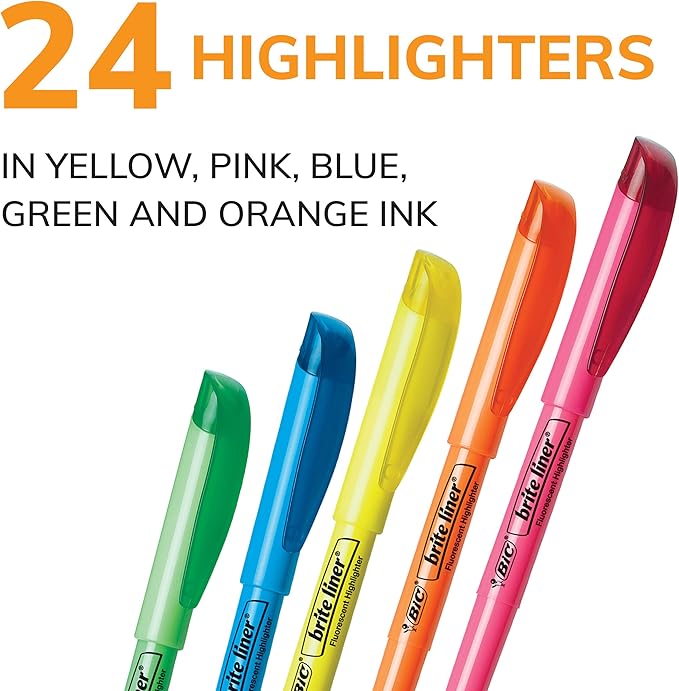 BIC Brite Liner Highlighters Chisel Tip Assorted Colors | Vibrant | 24-Count - Image 2