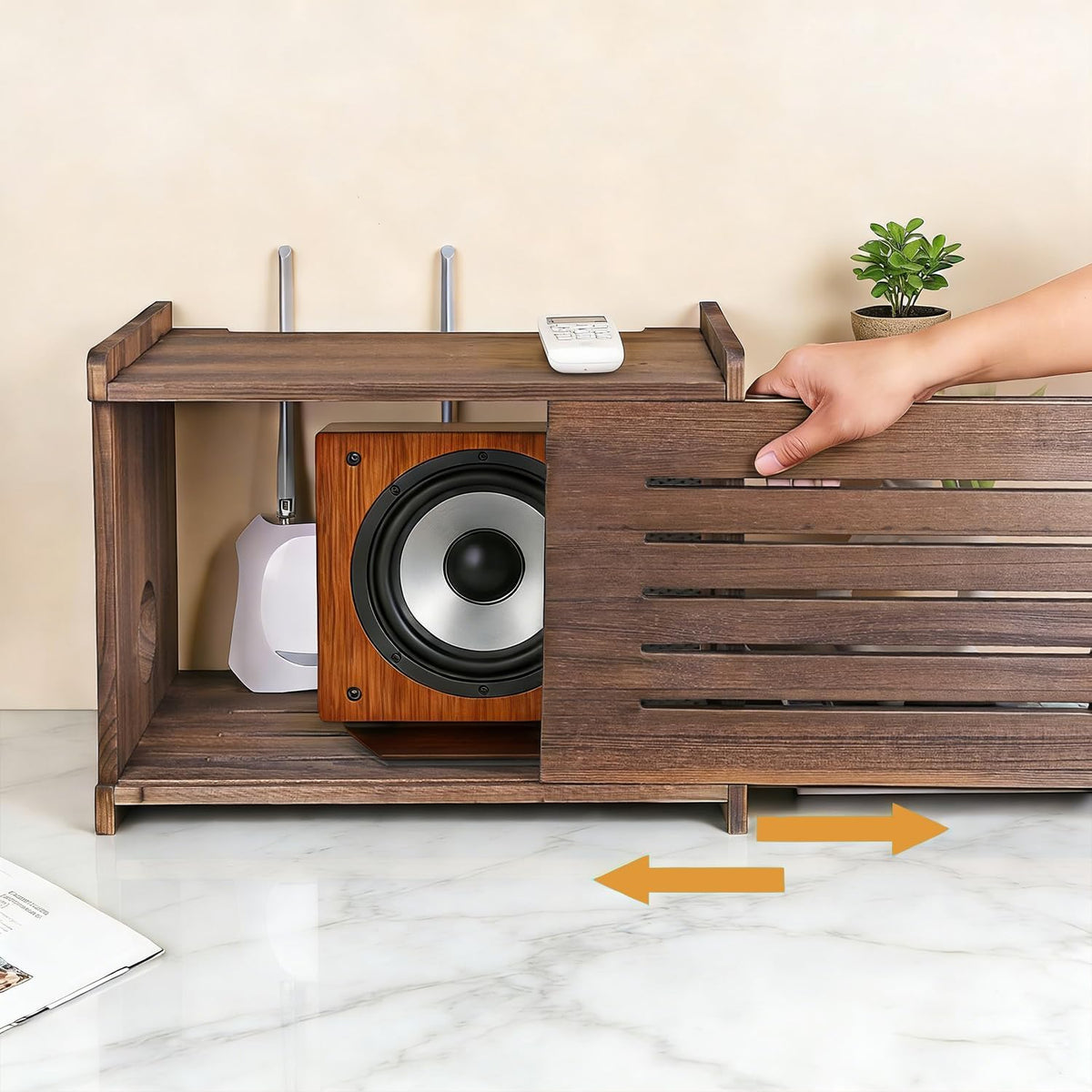 WiFi Box Hider Wood, Cable Organizer Storage Cabinet