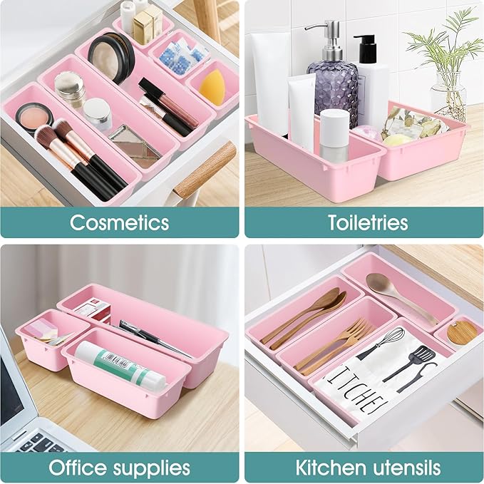 WOWBOX 25 PCS Plastic Drawer Organizer Set, 4 Sizes Desk Drawer Divider - Image 6