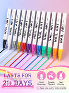 EBANKU 12 Colors Nail Art Pens Set, 3D Nail Polish Pens Acrylic Paint Pens Nail - Image 3