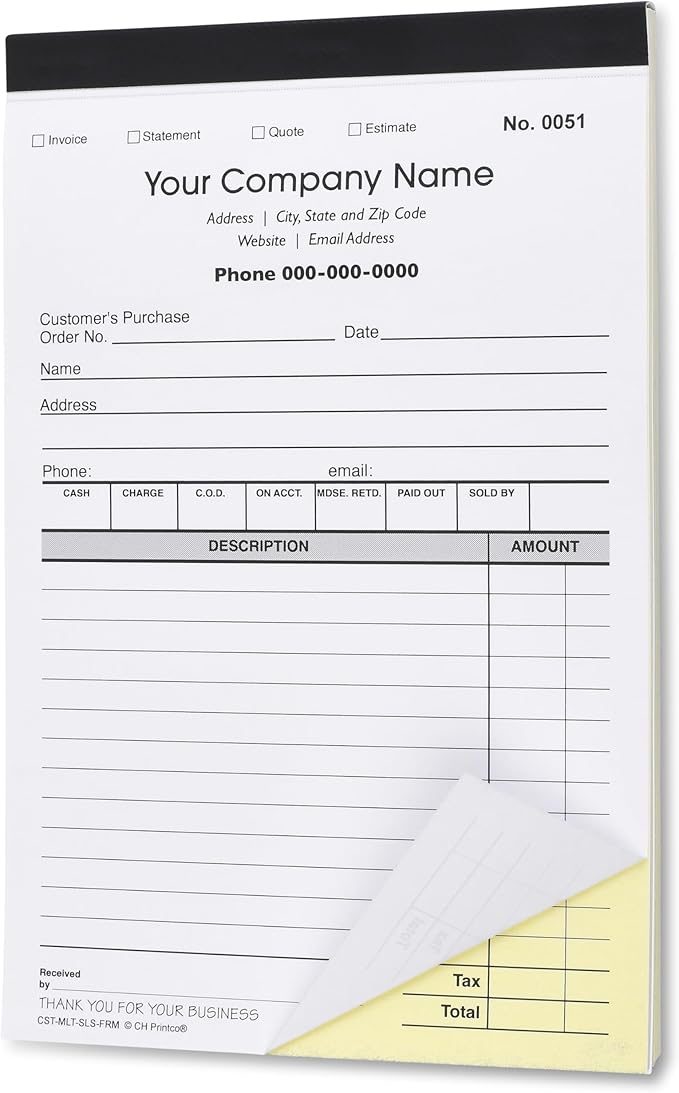 CH Printco Custom Sales, Personalized Multipurpose Duplicate Carbonless Form by Custom