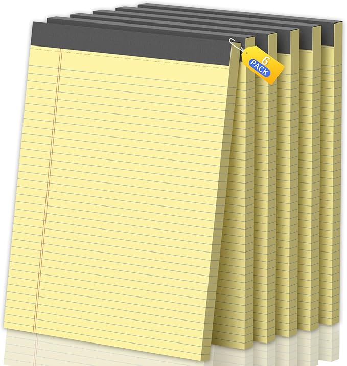 6 Pack Legal Pads 8.5 X11, College Ruled Notebook, 300 Sheets Yellow Note Pad by Glyanlee