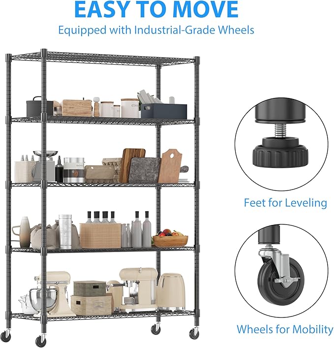 Homdox 5 Tier Storage Racks and Shelving, 3000LBS Commercial Adjustable Wire - Image 6
