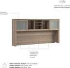 Bush Home 72-Inch Desk Hutch, Office Storage Organizer with Shelves, Cubbies and Frosted Glass Doors for Computer Desk, Home Office Furniture, Somerset Collection, Ash Gray