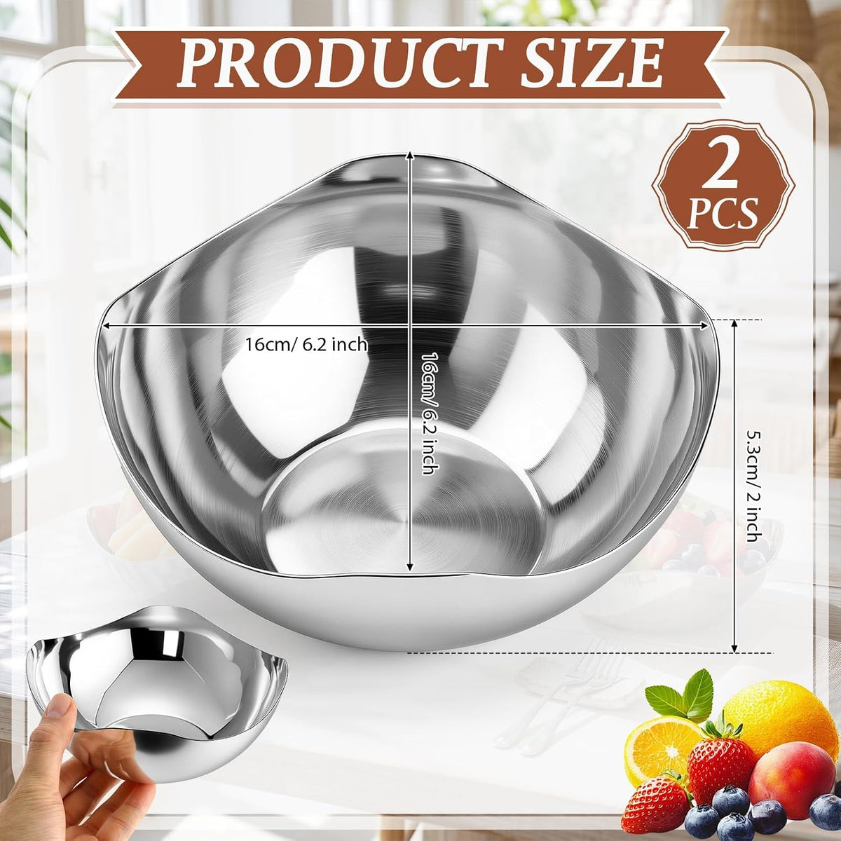 2 Pcs Silver Candy Bowl Stainless Steel, 6.3 Inch Mirror Polished