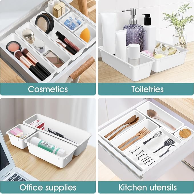 WOWBOX 25 PCS Plastic Drawer Organizer Set, 4 Sizes Desk Drawer Divider - Image 4