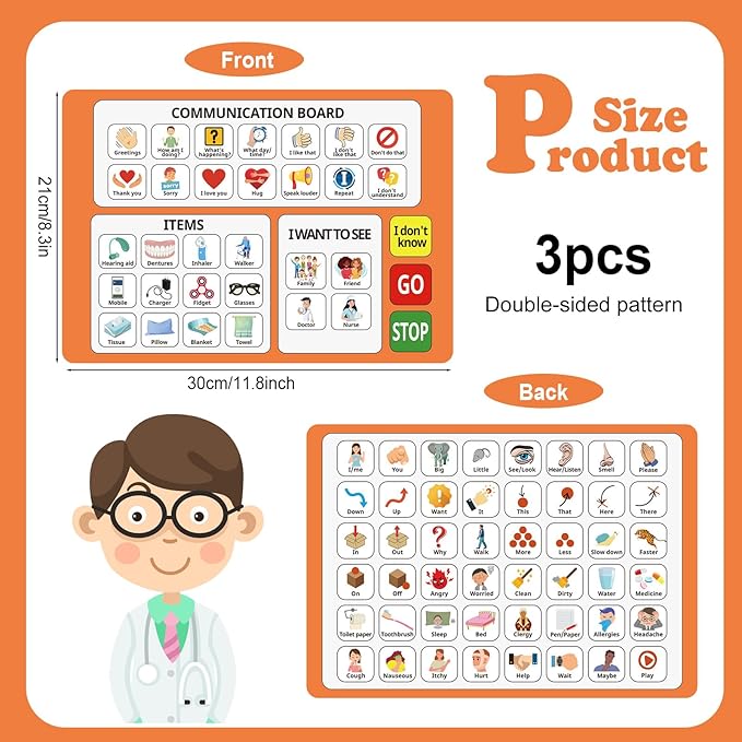 3 Pcs Communication Boards for Non Verbal Adults 11.81 x 8.27 Inches Colorful - Image 2