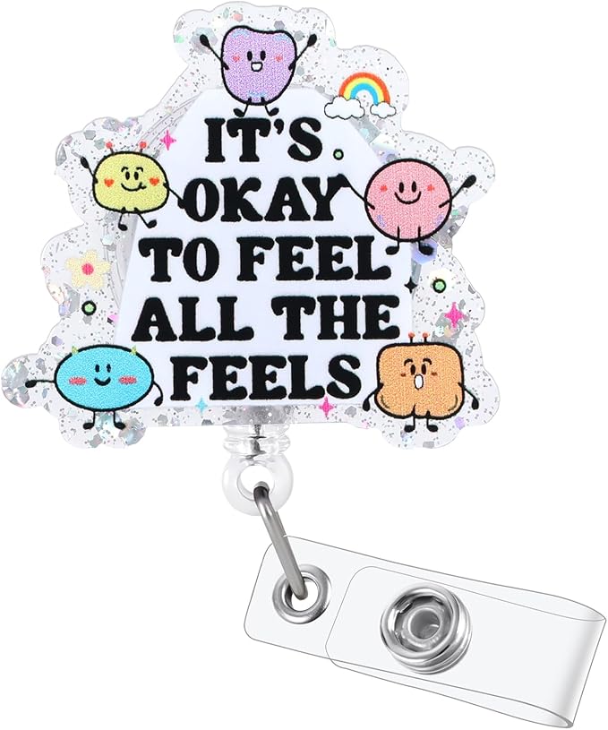 It's Okay to Feel All The Feels Funny Nurse Badge Reel, Cute Inspirational by LINAYOHA