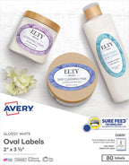 Avery Printable Oval Labels, 2" x 3-1/3", Glossy White, Laser & Inkjet Compatible, 80 Blank Labels Total, Great for Mailing, Branding, Packaging, and More (22820)