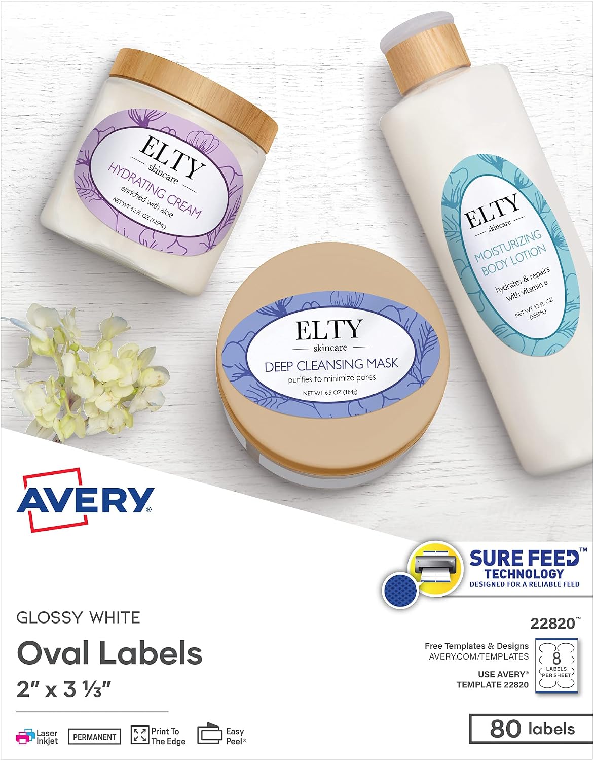 Avery Printable Oval Labels, 2" x 3-1/3", Glossy White, Laser & Inkjet Compatible, 80 Blank Labels Total, Great for Mailing, Branding, Packaging, and More (22820)