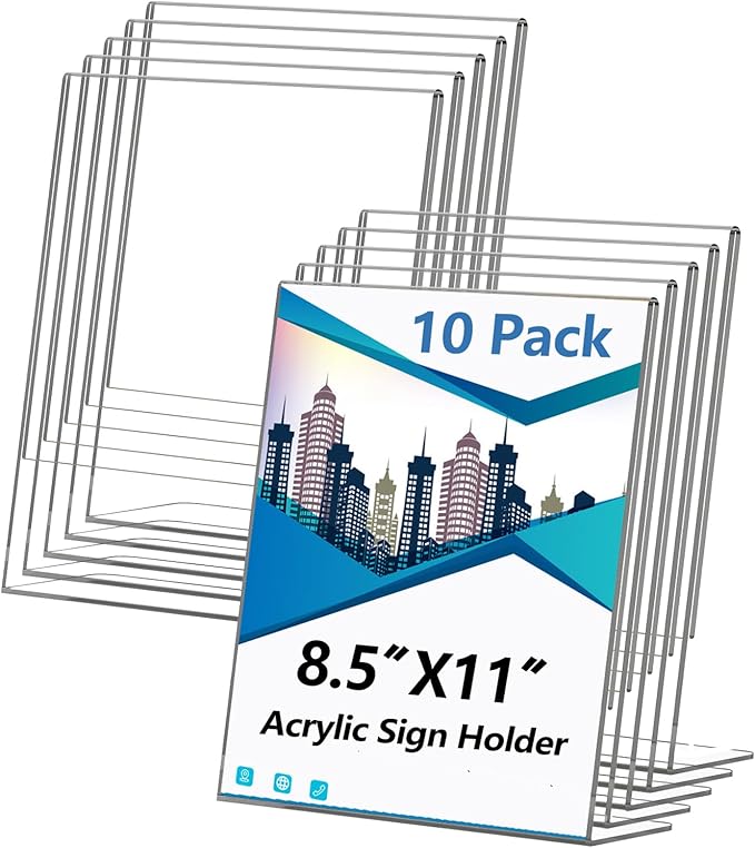 Acrylic Sign Holder 8.5x11 Inches, 10 Pack Clear Plastic Table Flyer Display by Unknown