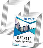 Acrylic Sign Holder 8.5x11 Inches, 10 Pack Clear Plastic Table Flyer Display by Unknown