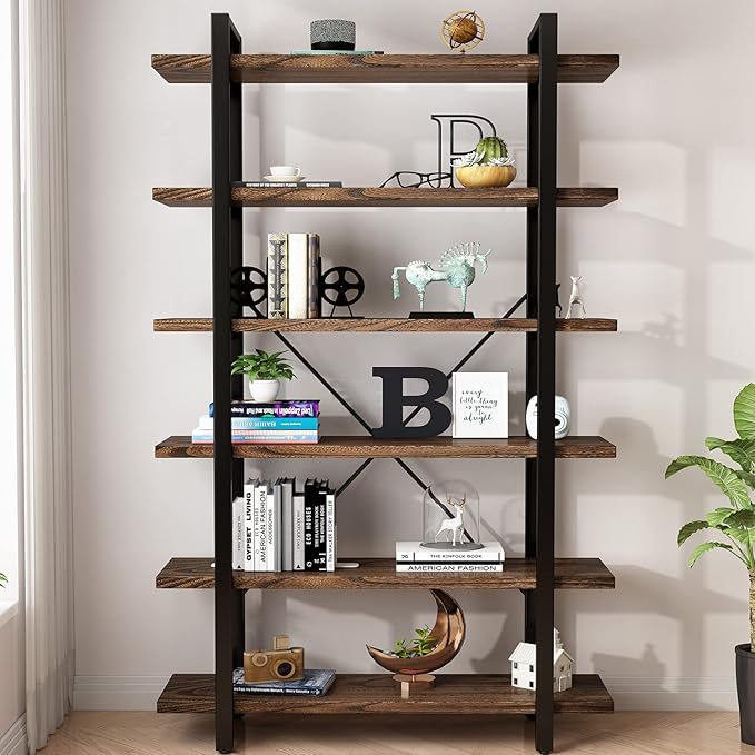 AY-AOYUAN Solid Wood Bookcase and Book Shelves Wood and Metal Shelving Unit 6 - Image 3