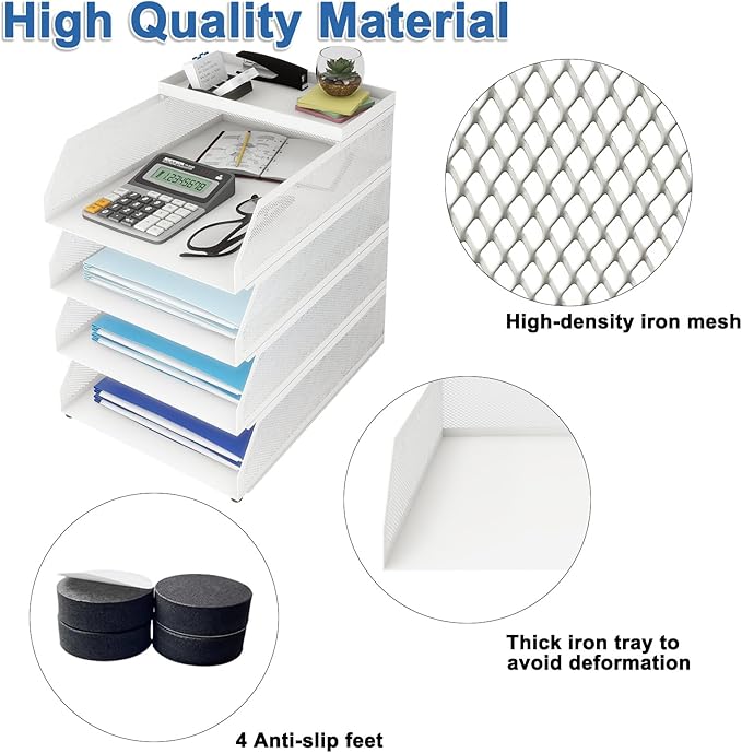 Natwind 4-Tier Stackable Paper Tray, Metal Mesh Desktop Organizer, Paper Sorter - Image 3