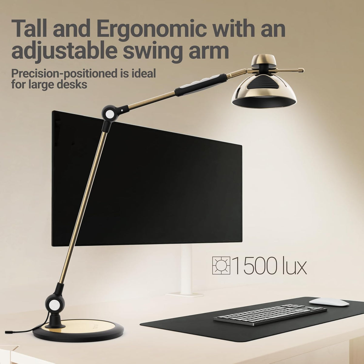 OTUS Tall LED Architect Desk Lamp for Home Office, Gesture Control, Brass