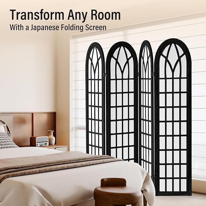 ALeesing Folding Room Divider Privacy Screen Freestanding 4-Panel Shoji Style - Image 7