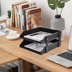 Leather Desk Organizer, 2-Tier Stackable Letter Tray Holder, Office Supplies - Image 4
