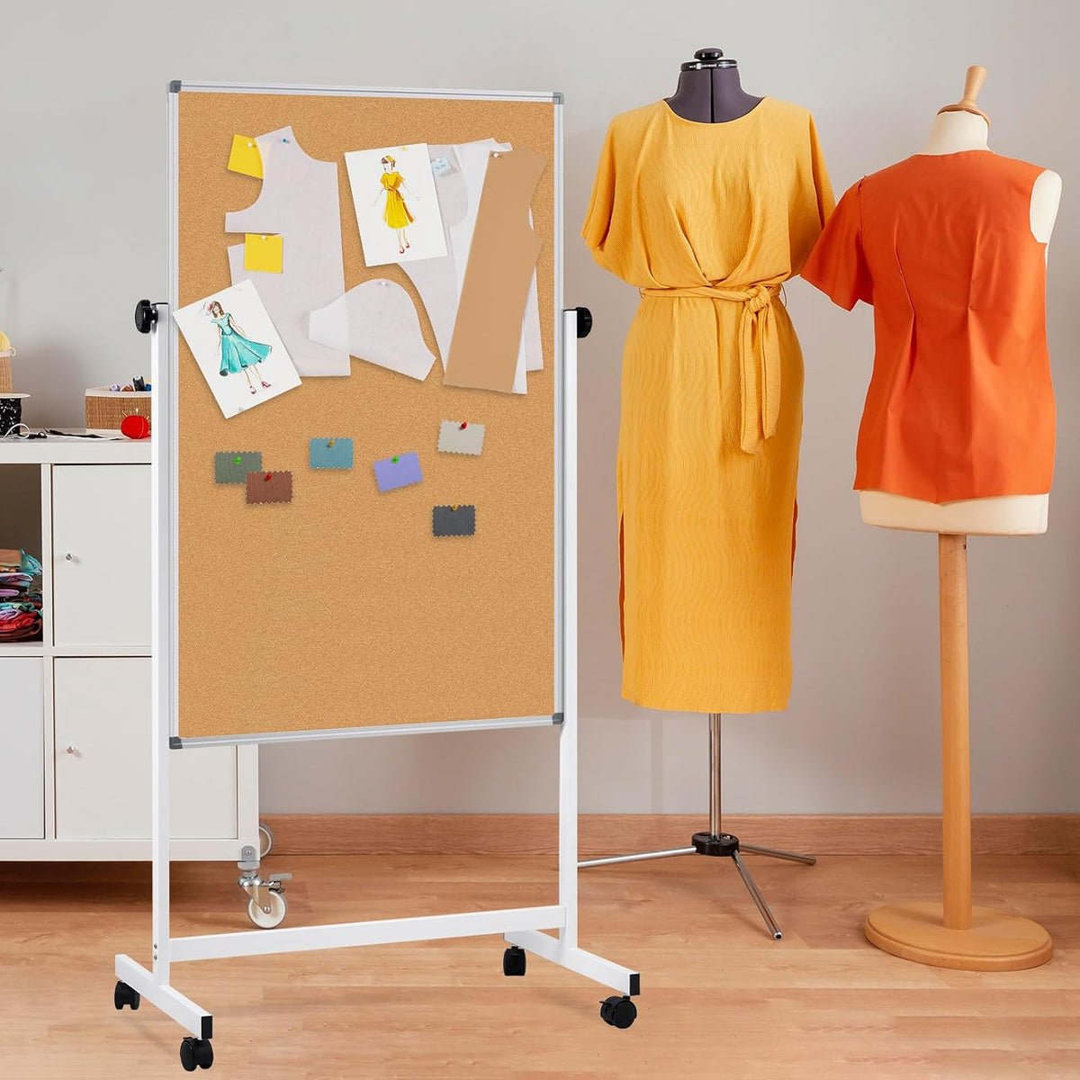 Rolling Whiteboard Cork Board, 40" x 24", Double Sided, Height Adju...
