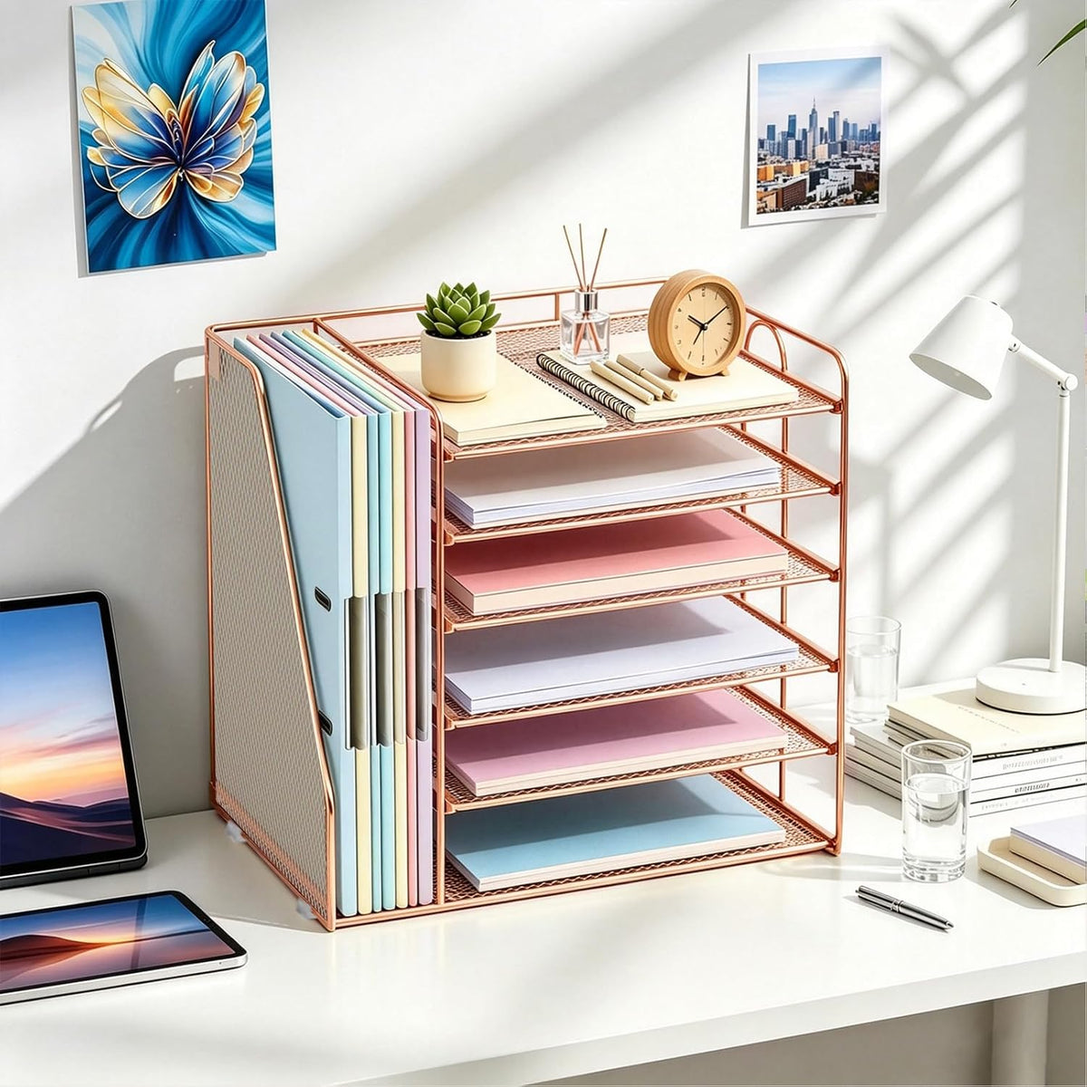 gianotter 6-Tier Paper Organizer With Magazine Holder (Rose Gold, 6-Tier)