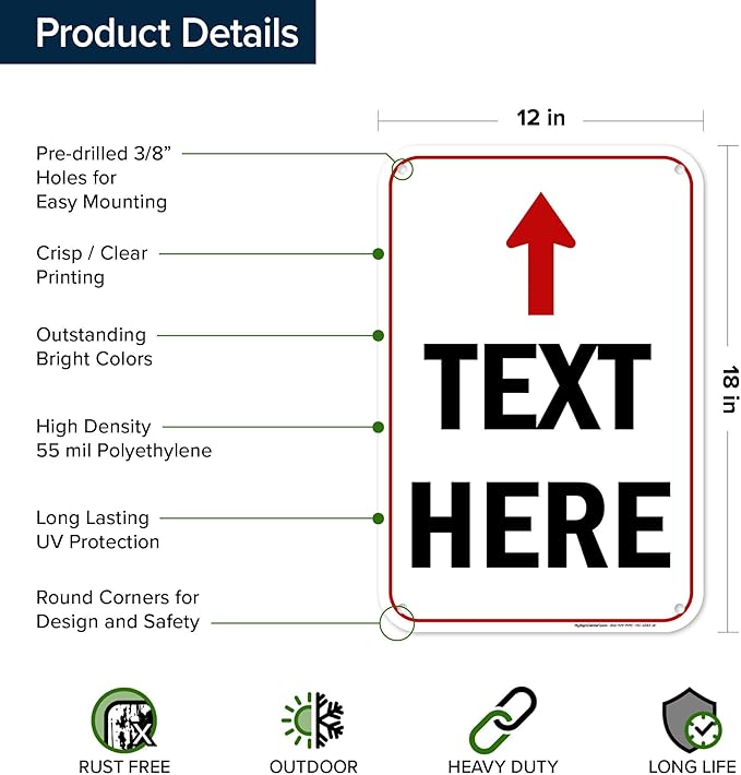 Custom Arrow, Custom Directional Sign, Up Arrow, 12x18 Inches, 55 mil thick - Image 6