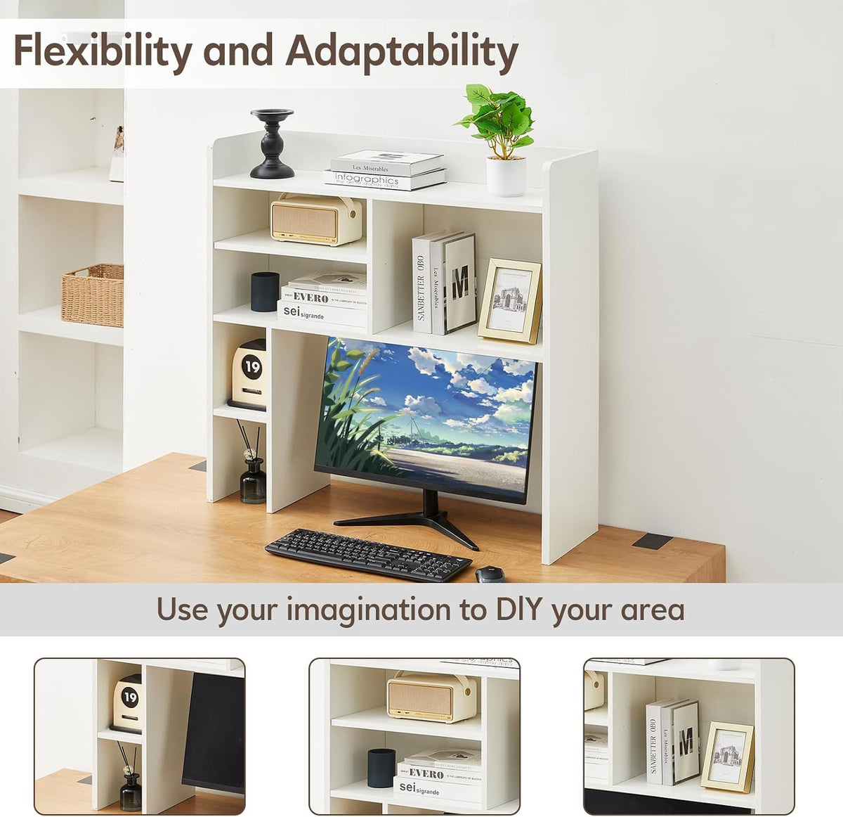 OFCASA Desktop Bookshelf, Countertop Storage Hutch with 7 Shelves for Compute...