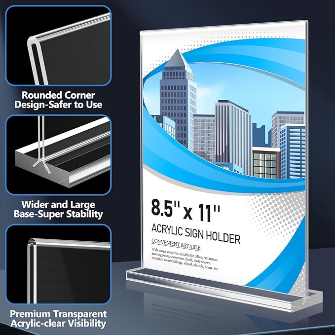 Eocnrhe Acrylic Sign Holder 8.5 x 11 6 Pack, Double-Sided Clear Sign Holder - Image 6