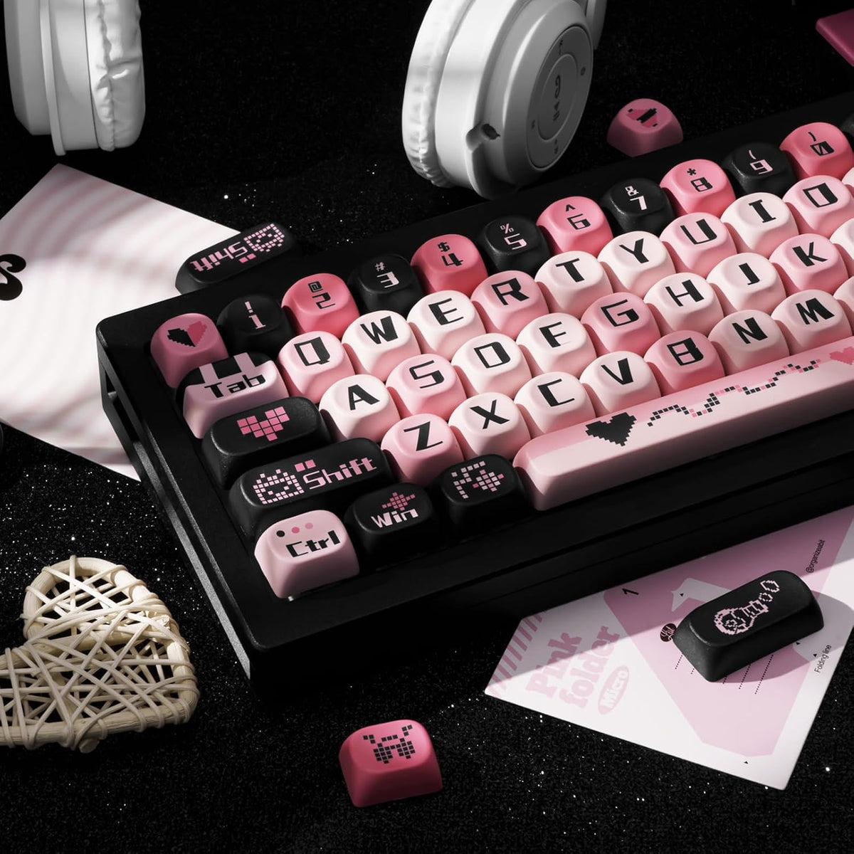PBT Keycaps Black Pink Love Cute 131 Keys Key Cap for Cherry MX