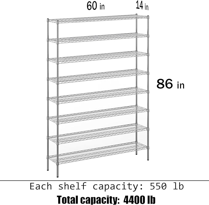 Regal Altair 14" Deep x 60" Wide x 86" Height Wire Shelving Kit | 8-Tier | NSF - Image 3