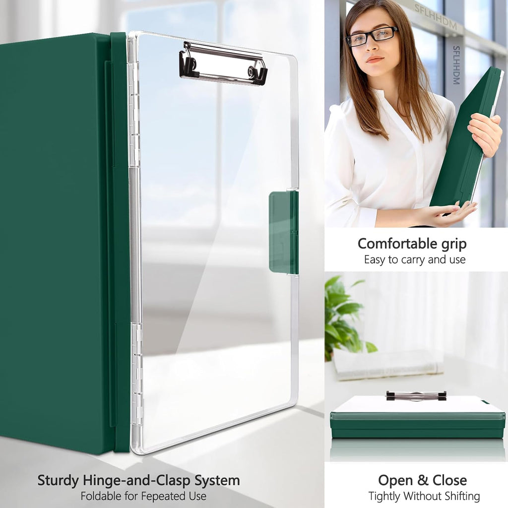 SFLHHDM Clipboard with Storage,Heavy Duty Clip Boards 8.5x11 with 2 Storage Case,Clear Visible Panel Storage Clipboards,Side Opening Nursing Clipboard Folder for Office Supplies-Emerald