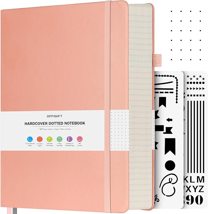 OFFIGIFT Dotted Journal Notebook, 312 Numbered Pages Large B5 Hardcover Leather by OFFIGIFT
