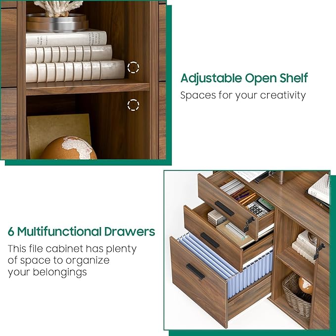 Lateral File Cabinet with Lock, Large Mobile Storage Filing Cabinet with 6 - Image 5