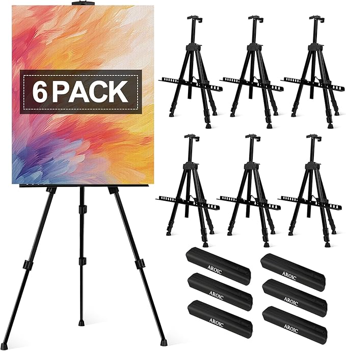 AROIC 6 Pack Painting Display Easel Stand Portable Adjustable Metal Tripod by AROIC