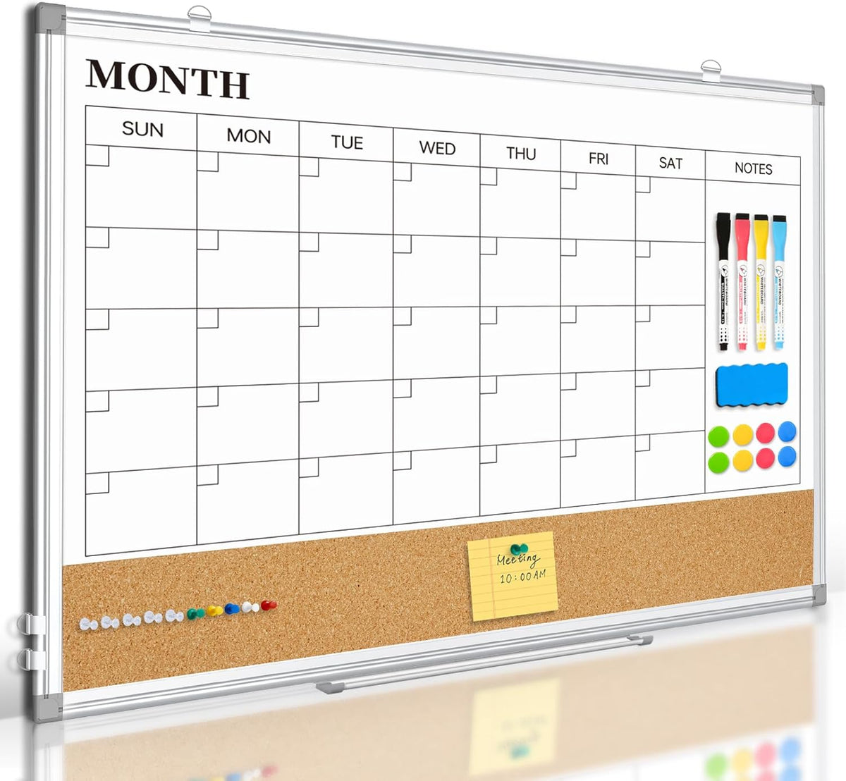 Monthly Dry Erase Calendar Whiteboard with Corkboard, 30" x 20", Si...