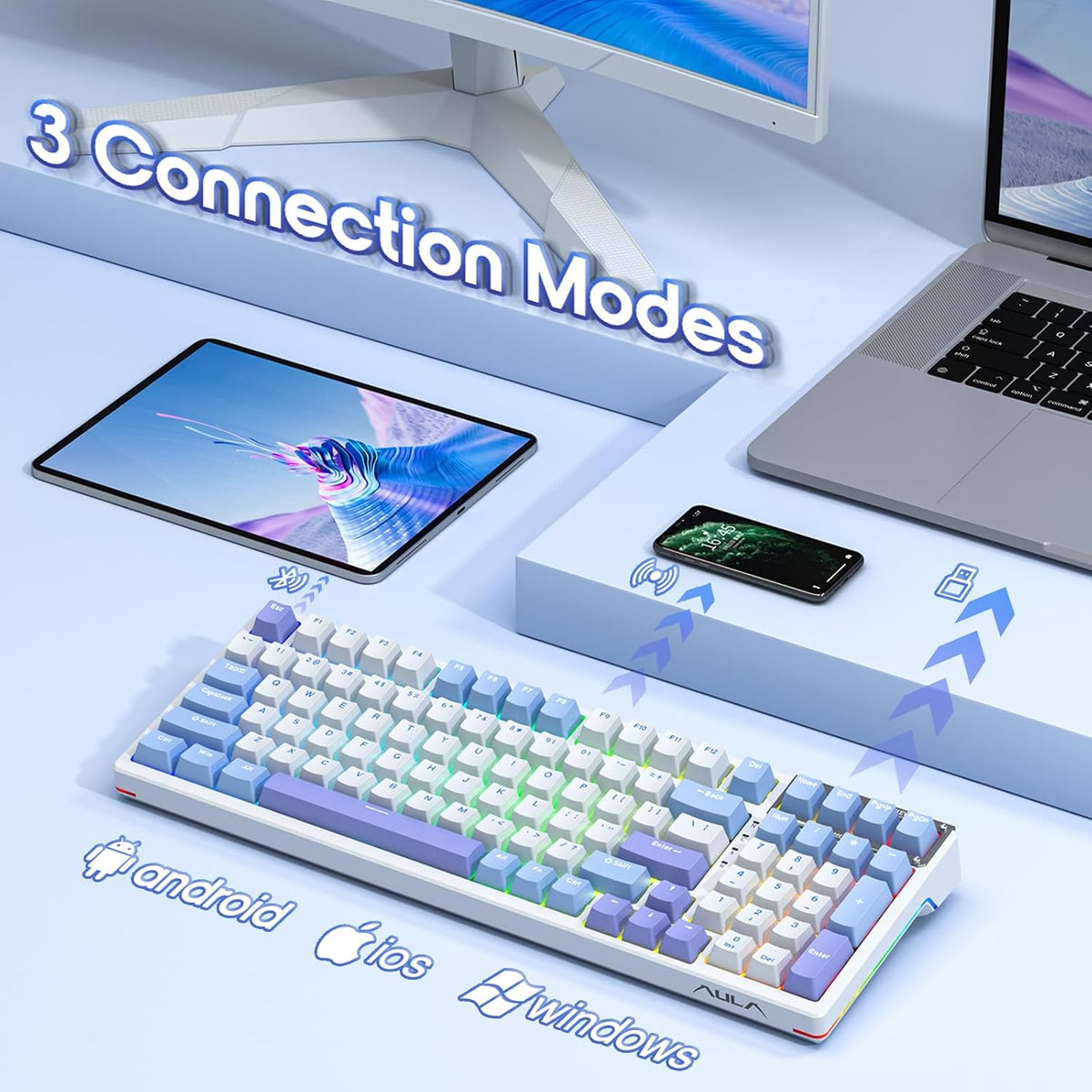 AULA Mechanical Keyboard, Wireless Gaming Keyboards 99 Keys Tri-Mode BT5.0/2....