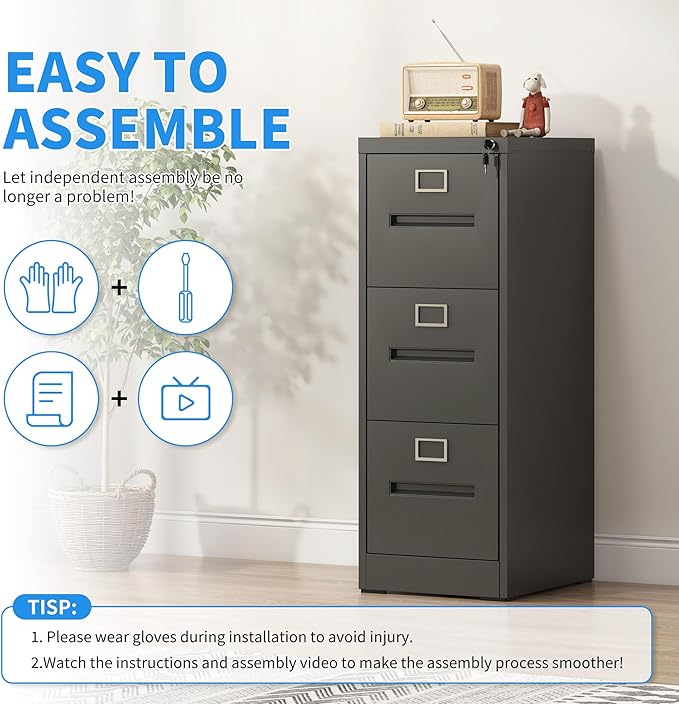 Yukimo 3 Drawer File Cabinet, Vertical File Cabinet - Image 4
