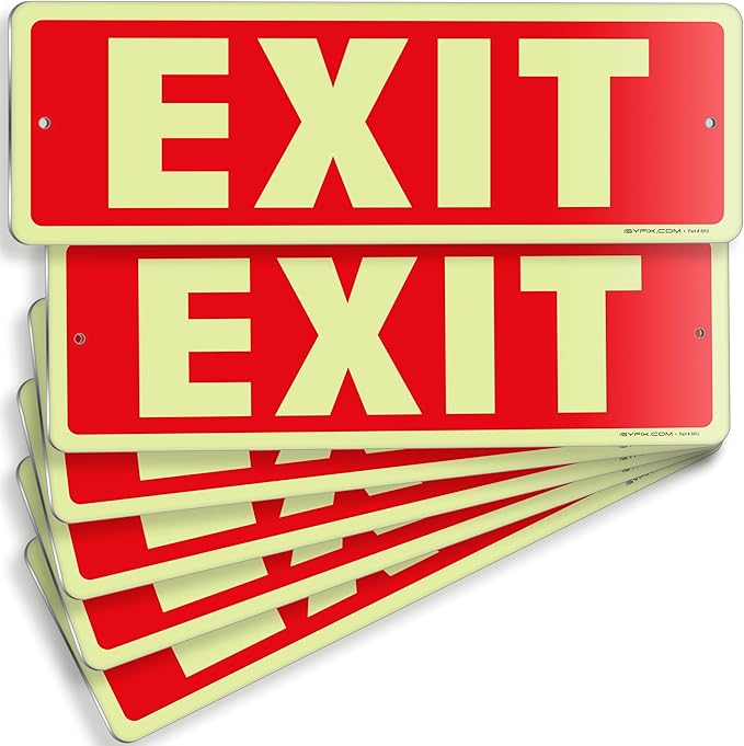 iSYFIX Exit Glow in the Dark Sign Aluminum – 6 Pack 12x4 Inch – Photoluminiscent by iSYFIXPREMIUMSIGNS