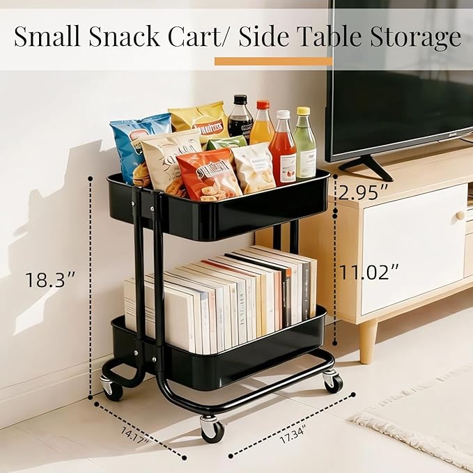 LiWNYRK 2 Tier Cart with Wheels Heavy Duty Metal Rolling Storage Cart - Image 5