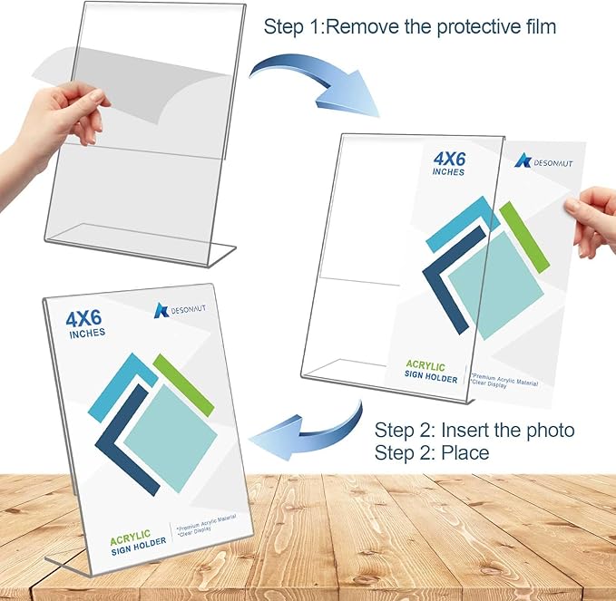 DESONAUT 8Pack Slanted Back Acrylic Sign Holder 4 x 6Inches，Clear Plastic Sign - Image 5