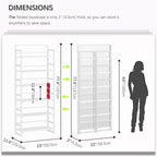 4NM No Assembly 6 Tiers Folding Bookshelf Storage Shelves Vintage Bookcase - Image 2