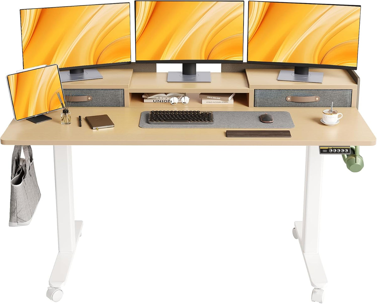 Claiks Standing Desk with Drawers, Adjustable Stand Up Electric Standing Desk