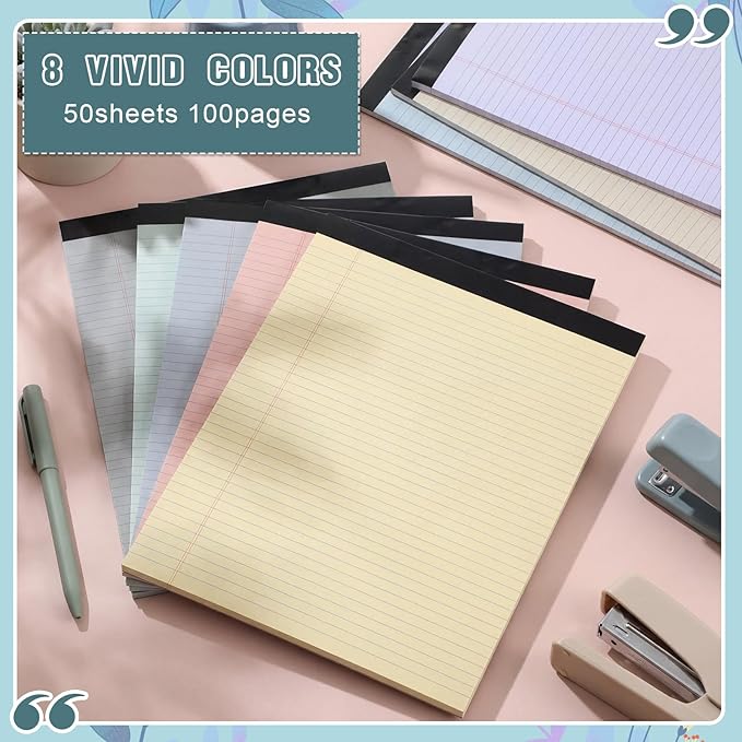 Fuutreo 8 Pcs 8.5'' x 11'' Colored Legal Pad Writing Pads Narrow Ruled 50 - Image 3