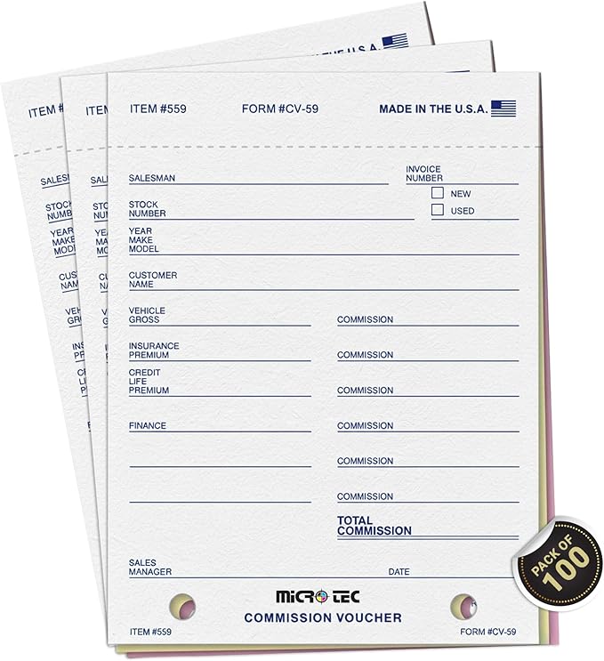 Commission Voucher Book CV-59-3 Part Carbonless Forms, Triplicate NCR Receipt by Unknown