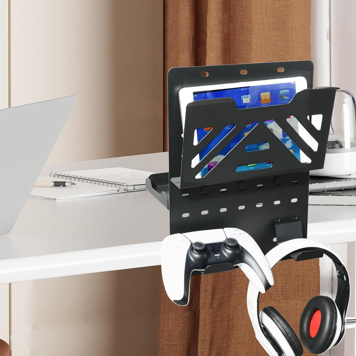 MAXECHO Desk Side Storage Holder, Metal Pegboard, Above or Under Desk Laptop ...