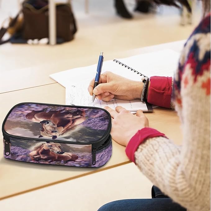 Pardick Pencil Case，Horse Lavender Big Capacity Pencil Pouch Coin Pouch - Image 7