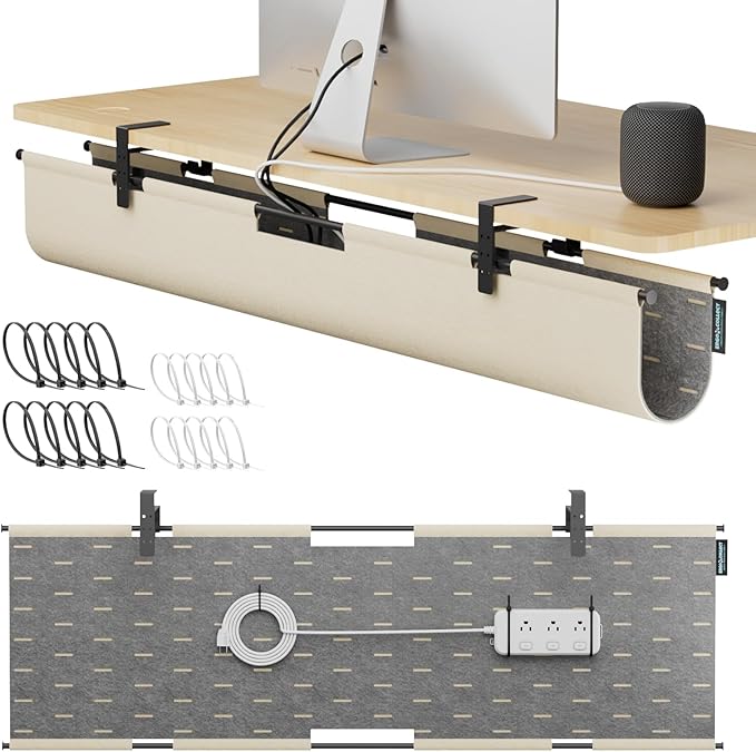 2-in-1 Under Desk Cable Management Tray & Privacy Panel, Dual-Sided Felt Cord by ERGOCOLLECT