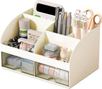 Desk Organizer with 6 Compartments and 2 Drawers, Plastic Makeup Organizer by COMFYROOM