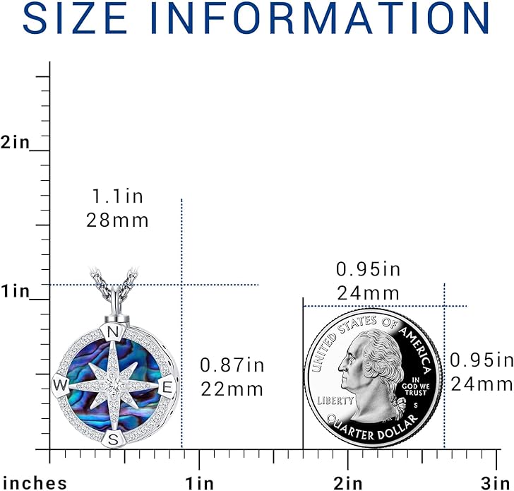 Compass Necklace for Women Men 925 Sterling Silver Pendant Urn Necklaces for - Image 3