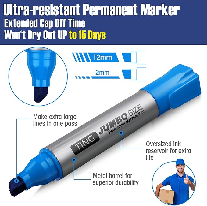 Fuutreo 10 Pack Jumbo Permanent Markers Bulk Large Chisel Tip Permanent Markers - Image 4