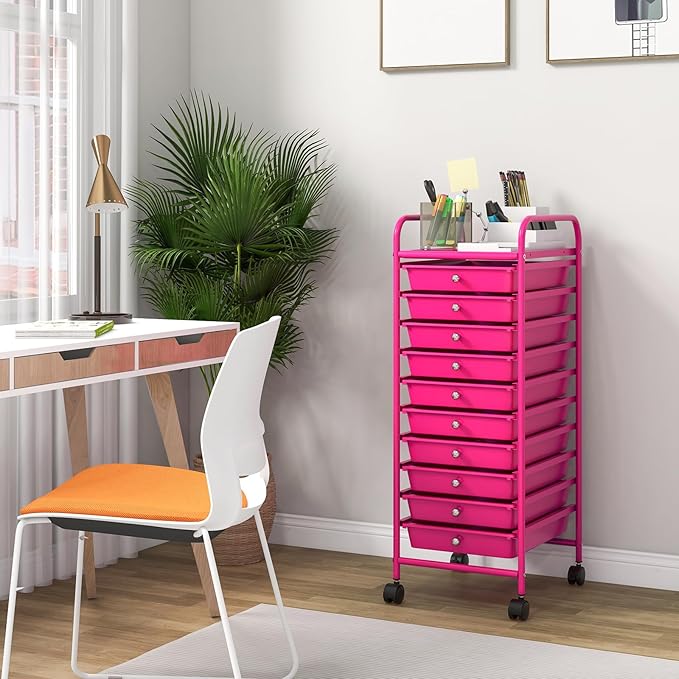 Giantex 10-Drawer Storage Cart w/Universal Wheel, Rolling Cart w/Handle - Image 2